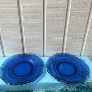 2 x Cobalt Blue Heisly Glass Salad/Roll Plates
